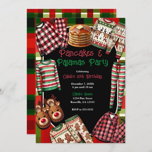 Pancakes & Pajamas Weihnachts PJ's Party Geburtsta Einladung (Vorne/Hinten)