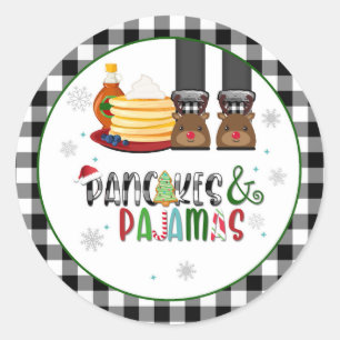 Pancakes & Pajamas Weihnachtsaufkleber für Party - Runder Aufkleber