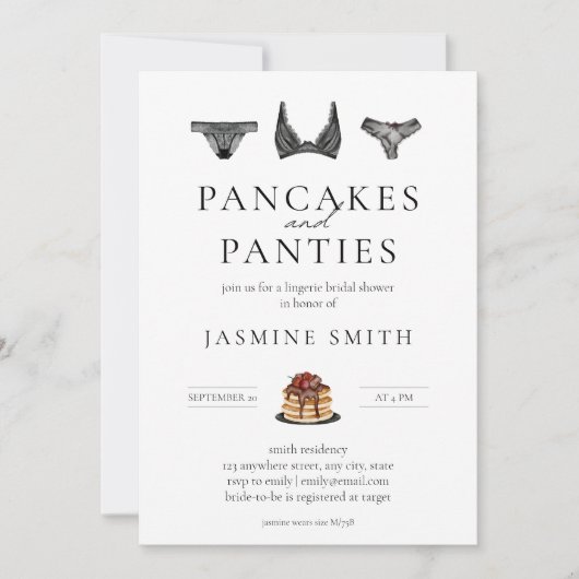 Pancakes & Panties Lingerie Brautparty Modern Einladung (Vorderseite)