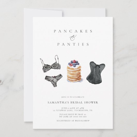 Pancakes & Panties Modern Lingerie Bridal Shower Einladung (Vorderseite)