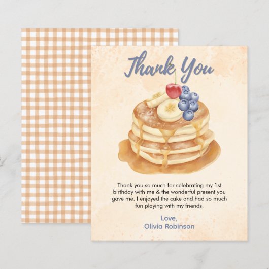Pancakes & Pyjamas 1. Geburtstag Danke Karte (Vorne/Hinten)