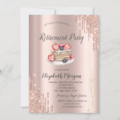 Pancakes Rose Gold Glitzer Tropfen Rente Einladung (Vorderseite)
