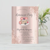 Pancakes Rose Gold Glitzer Tropfen Rente Einladung (Stehend Vorderseite)