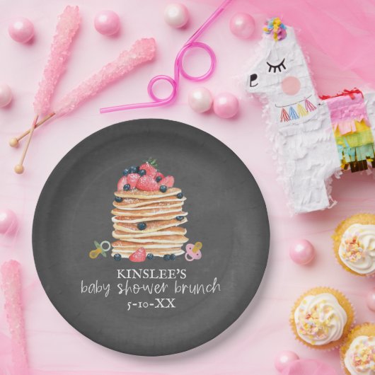 Pancakes & Schnullers Babydusche Brunch Chalkboard Pappteller (Party)