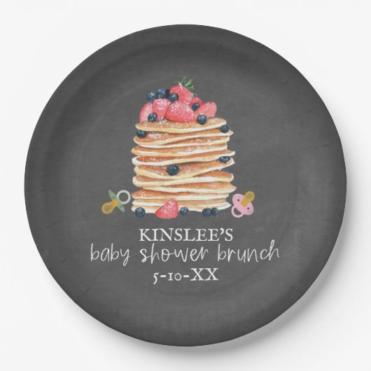 Pancakes & Schnullers Babydusche Brunch Chalkboard Pappteller (Vorderseite)