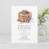 Pancakes & Schnullers Blue Gingham Boy Baby Dusche Einladung (Stehend Vorderseite)
