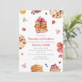 Pancakes & Schnullers Girl Baby Dusche Frühstück Einladung (Stehend Vorderseite)