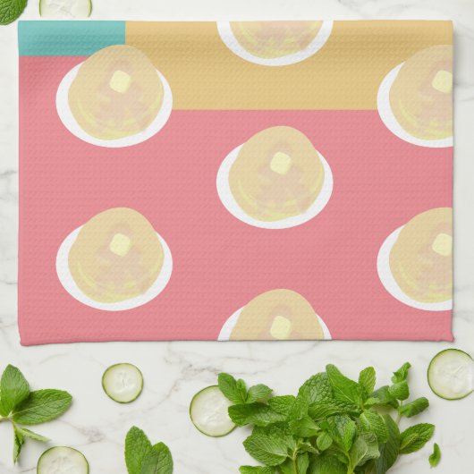Pancakes Sirup Tropfen farbenfroh rosa Aquamarin g Geschirrtuch (Gefaltet)