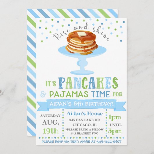 Pancakes und Pajamas Einladung | Pajama-Party (Vorne/Hinten)