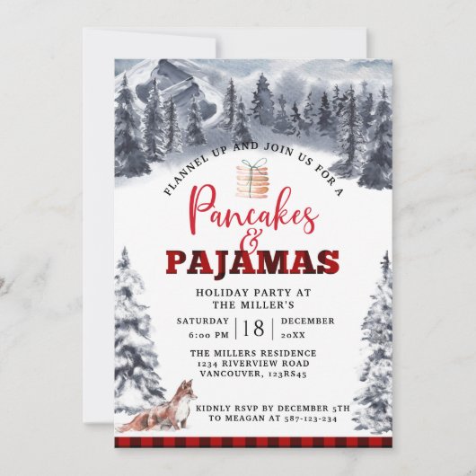 Pancakes und Pajamas Feiertag, rustikal Einladung (Vorderseite)