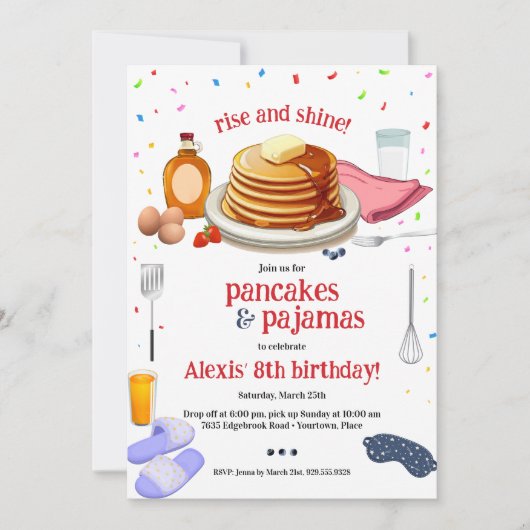 Pancakes und Pajamas Frühstück Party Einladung (Vorderseite)