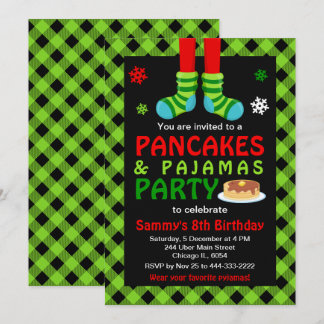 Pancakes und Pajamas Geburtstagsocken grün Kariert Einladung