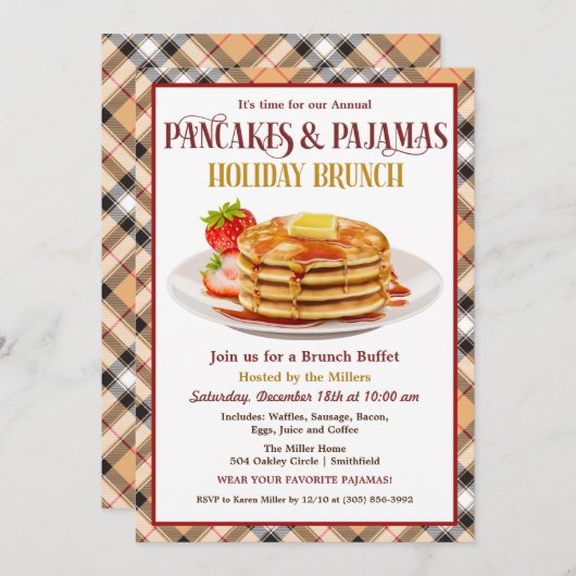 Pancakes und Pajamas Holiday Brunch Einladung (Vorne/Hinten)