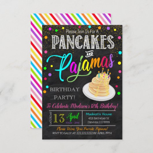 Pancakes und Pajamas Party Einladung (Vorne/Hinten)
