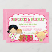 Pancakes und Pajamas Sleepover Party Einladung (Vorne/Hinten)