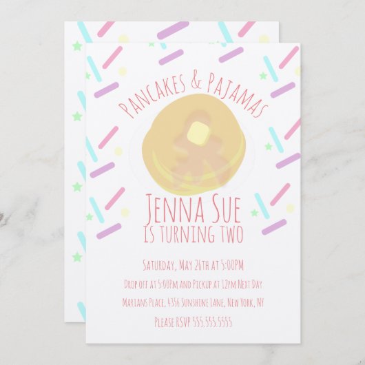 Pancakes und Pajamas Sleepover Sprinklen Kraft Einladung (Vorne/Hinten)