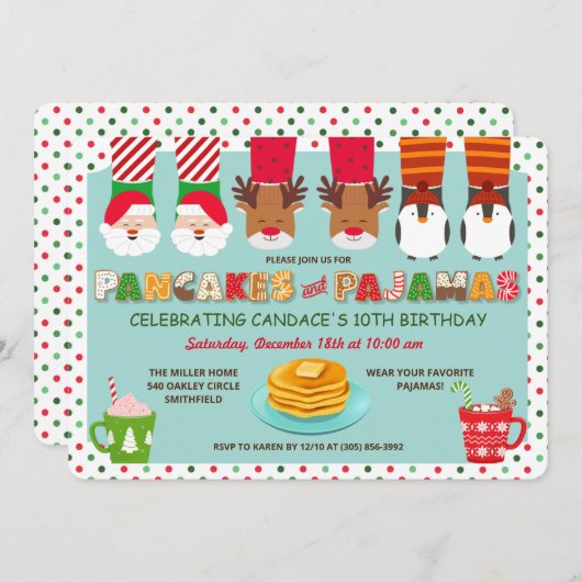 Pancakes und Pajamas Urlaub Einladung (Vorne/Hinten)