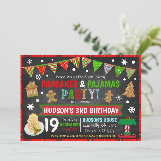 Pancakes und Pajamas Weihnachts-Einladung Einladung (Stehend Vorderseite)