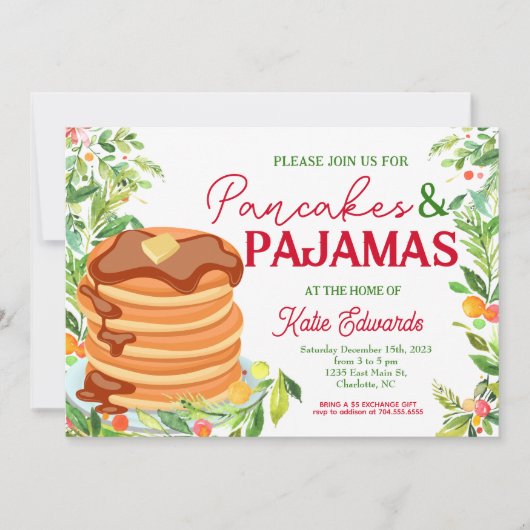 Pancakes und Pajamas Weihnachts-Einladung Einladung (Vorderseite)