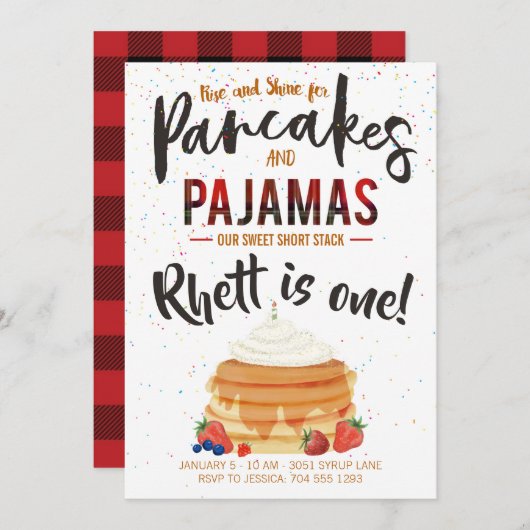 Pancakes und Pajamas zum Geburtstag Einladung (Vorne/Hinten)