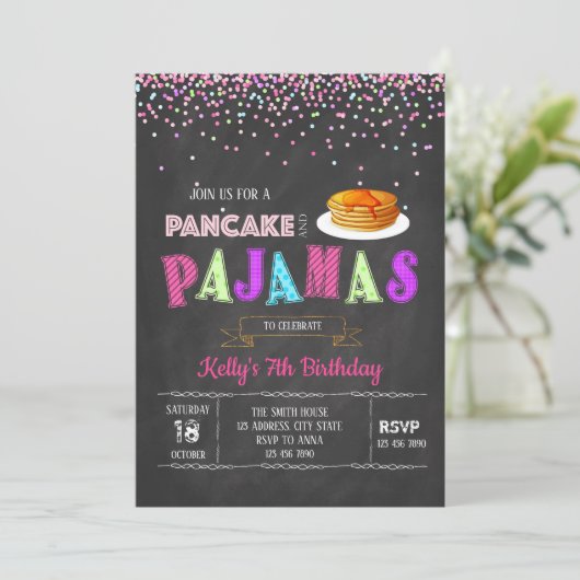Pancakes und Pjamas Einladung (Stehend Vorderseite)