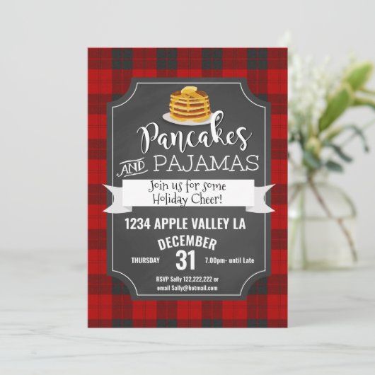 Pancakes und Pjamas Weihnachtsfest Party Einladung (Stehend Vorderseite)