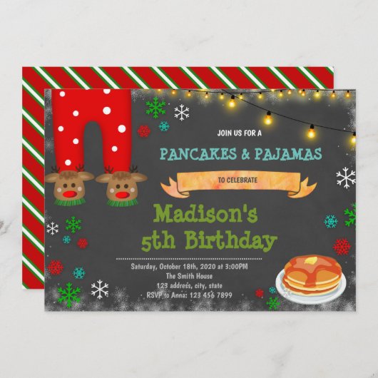 Pancakes und Pyjamas Weihnachten Einladung (Vorne/Hinten)