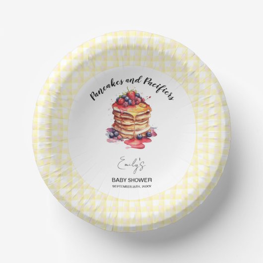 Pancakes und Schnuller Gingham Kariert Baby Shower Pappteller (Vorderseite)