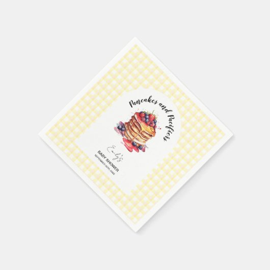 Pancakes und Schnuller Gingham Kariert Baby Shower Serviette (Ecke)
