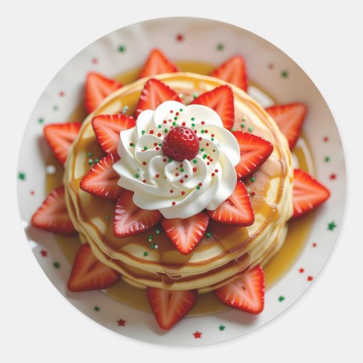 Pancakes with Whipped Cream & Christmas Sprinkles Runder Aufkleber (Vorderseite)