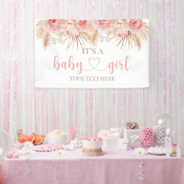 Pancarta Floral Rosa Boho Pampas baby showerbaner Banner