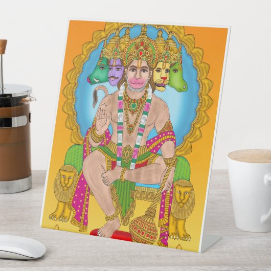 Panchmukhi Hanuman Tabletop Zeichen | Hindu Lord H Sockelschild (In Situ)