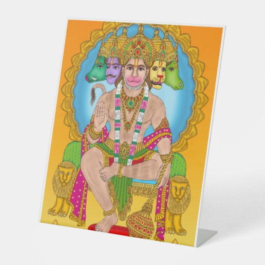 Panchmukhi Hanuman Tabletop Zeichen | Hindu Lord H Sockelschild (Vorderseite)