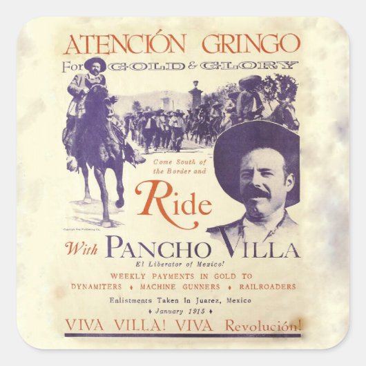 Pancho Villa 🔥 mexikanischer Held General Quadratischer Aufkleber (Vorderseite)