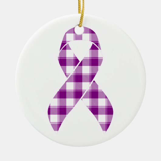 Pancreatic Cancer Awareness Plaid Purple Ribbon Keramik Ornament (Vorne)