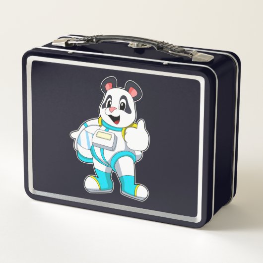Panda als Astronaut mit Kostüm Metall Brotdose (Rückseite)