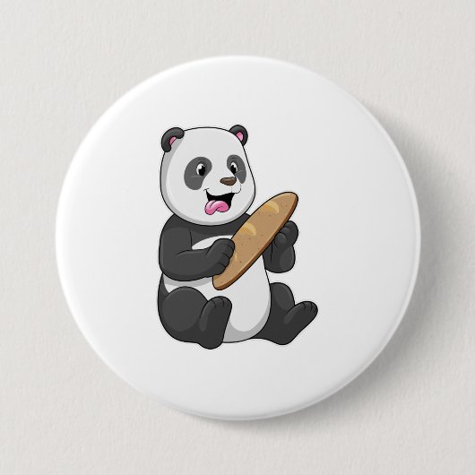 Panda als Bäcker mit Brot Button (Vorderseite)