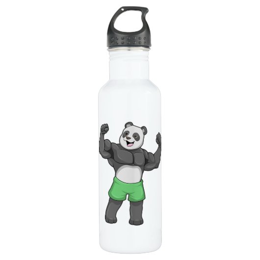 Panda als Bodybuilder an der Bodybuilding Edelstahlflasche (Vorderseite)