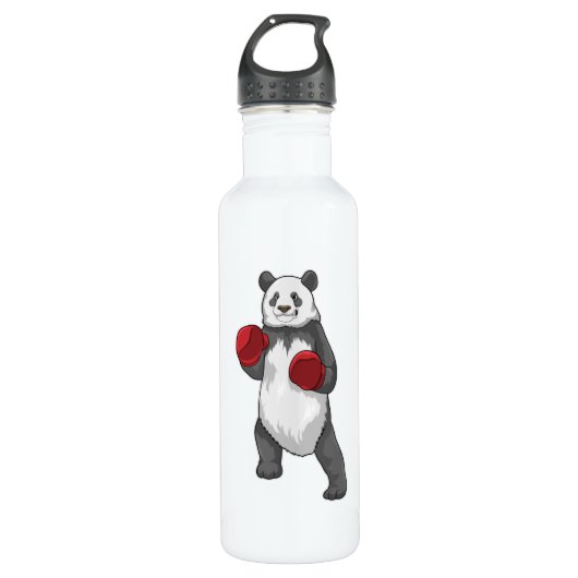 Panda als Boxer mit Boxhandschuhen Edelstahlflasche (Vorderseite)