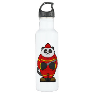 Panda als Feuerwehrmann mit Schlauch Edelstahlflasche