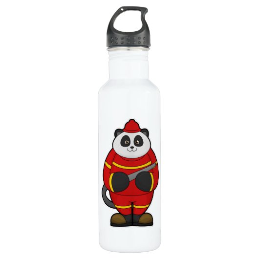 Panda als Feuerwehrmann mit Schlauch Edelstahlflasche (Vorderseite)