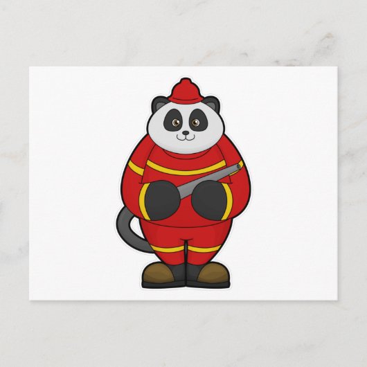 Panda als Feuerwehrmann mit Schlauch Postkarte (Vorderseite)