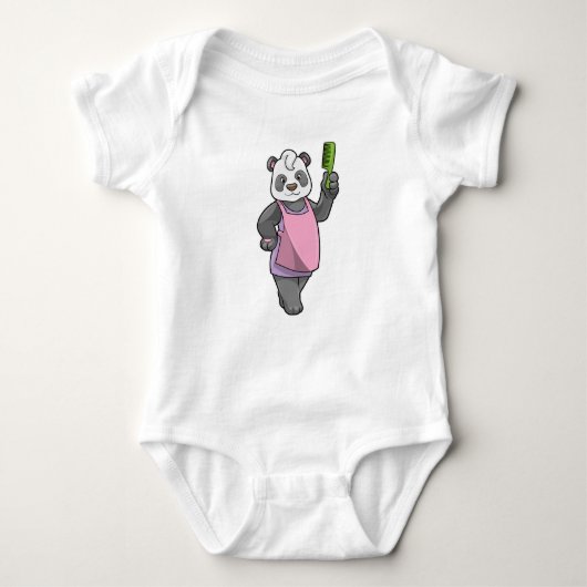 Panda als Friseur mit Kamm Baby Strampler (Vorderseite)
