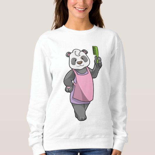 Panda als Friseur mit Kamm Sweatshirt (Vorderseite)