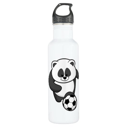 Panda als Fußballspieler bei Fußball Edelstahlflasche (Vorderseite)