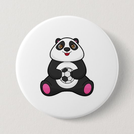 Panda als Fußballspieler mit Fußball Button (Vorderseite)