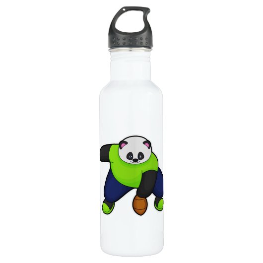 Panda als Fußballspieler mit Fußball Edelstahlflasche (Vorderseite)