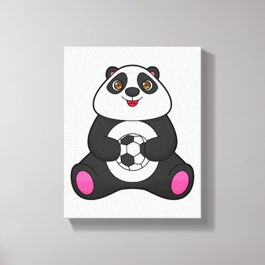 Panda als Fußballspieler mit Fußball Leinwanddruck (Vorderseite)