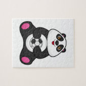 Panda als Fußballspieler mit Fußball Puzzle (Horizontal)