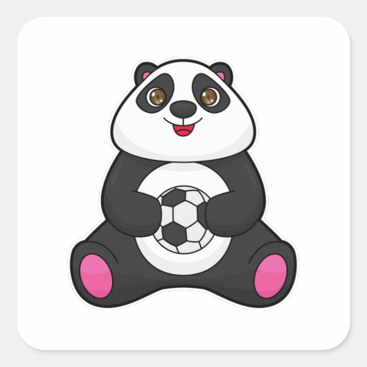 Panda als Fußballspieler mit Fußball Quadratischer Aufkleber (Vorderseite)